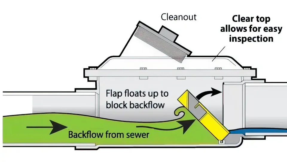 Diagram of a backwater valve blocking sewer backflow